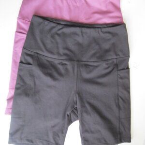 Danskin Women's 2 Pack hi-rise Curved Contour Bike Shorts. Purple /black S (1392